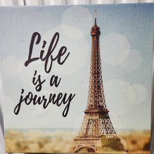 Like New !! Life Is A Journey with White Shiny Rhinestone Eiffel Tower Canvas